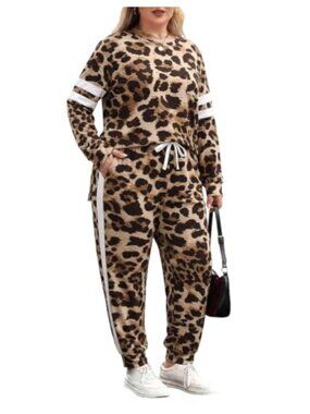 Plus Size 2-Piece Long Sleeve Workout Set Jogging Suit Pockets